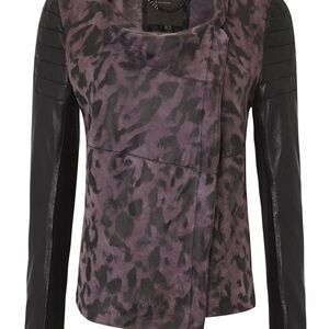 Muubaa Leopard Print Leather Jacket in Purple and Black